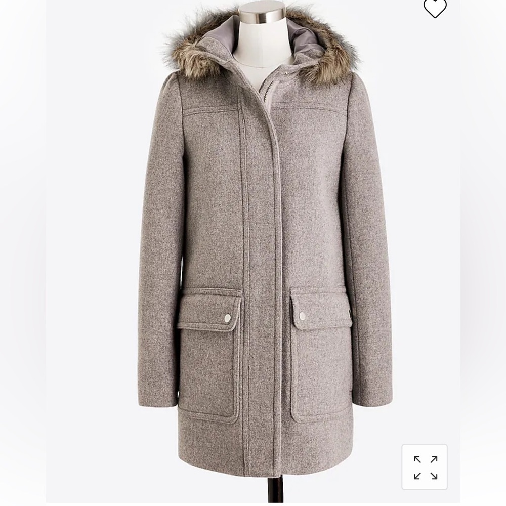 J. Crew Factory Vail Parka Wool Faux Fur Jacket Coat in Grey